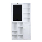 Bureau mural rabattable blanc avec façade tableau, armoire de rangement et étagères inférieures, assemblage par 1 personne