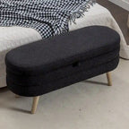 Banc de rangement en tissu bouclé noir avec pieds en bois, assemblage par 1 personne