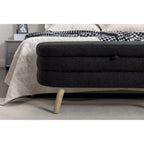 Banc de rangement en tissu bouclé noir avec pieds en bois, assemblage par 1 personne