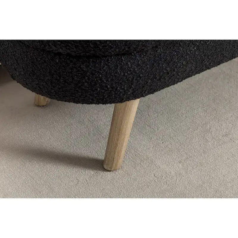 Banc de rangement en tissu bouclé noir avec pieds en bois, assemblage par 1 personne