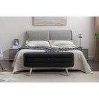 Banc de rangement en tissu bouclé noir avec pieds en bois, assemblage par 1 personne