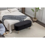 Banc de rangement en tissu bouclé noir avec pieds en bois, assemblage par 1 personne
