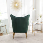 Fauteuil d'appoint dossier haut capitonné en velours jaune/vert avec pieds dorés, 1 place
