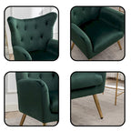 Fauteuil d'appoint dossier haut capitonné en velours jaune/vert avec pieds dorés, 1 place