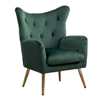 Fauteuil d'appoint dossier haut capitonné en velours jaune/vert avec pieds dorés, 1 place