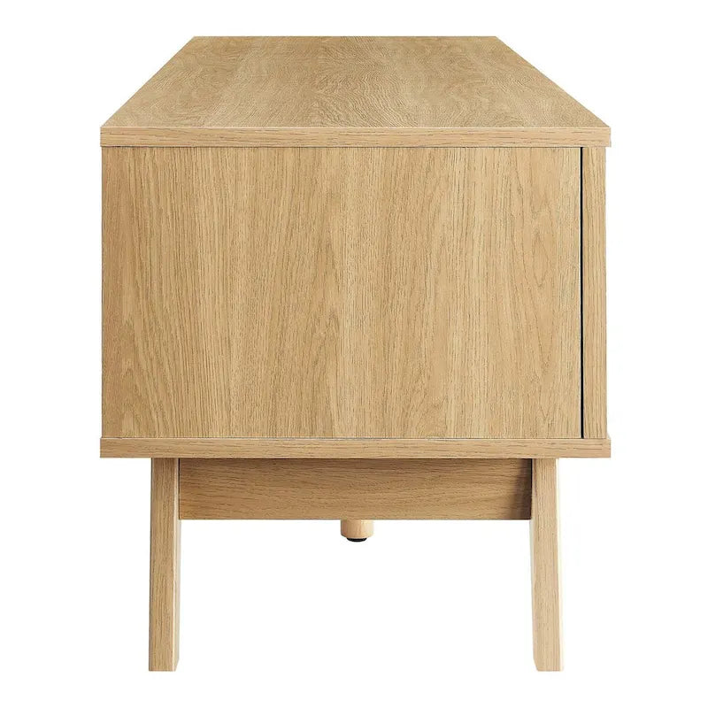 Meuble TV en chêne/noyer avec portes coulissantes en rotin de 152 cm avec gestion des câbles, montage par 1 personne