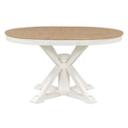 Table à manger ronde extensible en placage de chêne naturel / marron / expresso avec rallonge papillon et piètement en X, 6 places