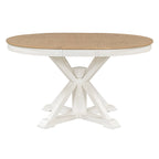 Table à manger ronde extensible en placage de chêne naturel / marron / expresso avec rallonge papillon et piètement en X, 6 places