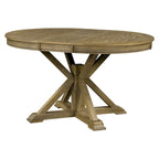 Table à manger ronde extensible en placage de chêne naturel / marron / expresso avec rallonge papillon et piètement en X, 6 places