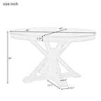 Table à manger ronde extensible en placage de chêne naturel / marron / expresso avec rallonge papillon et piètement en X, 6 places