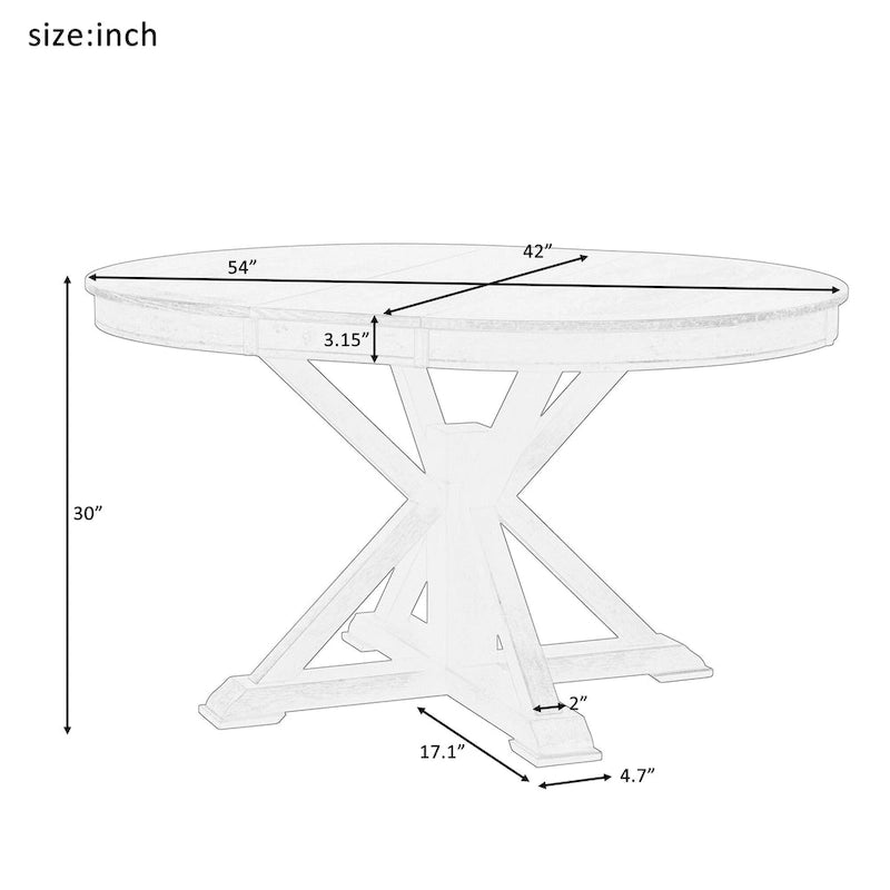 Table à manger ronde extensible en placage de chêne naturel / marron / expresso avec rallonge papillon et piètement en X, 6 places