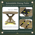 Table à manger ronde extensible en placage de chêne naturel / marron / expresso avec rallonge papillon et piètement en X, 6 places
