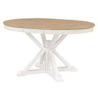 Table à manger ronde extensible en placage de chêne naturel / marron / expresso avec rallonge papillon et piètement en X, 6 places