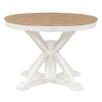 Table à manger ronde extensible en placage de chêne naturel / marron / expresso avec rallonge papillon et piètement en X, 6 places