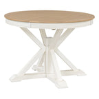 Table à manger ronde extensible en placage de chêne naturel / marron / expresso avec rallonge papillon et piètement en X, 6 places