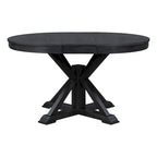 Table à manger ronde extensible en placage de chêne naturel / marron / expresso avec rallonge papillon et piètement en X, 6 places