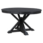 Table à manger ronde extensible en placage de chêne naturel / marron / expresso avec rallonge papillon et piètement en X, 6 places