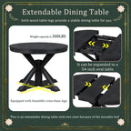 Table à manger ronde extensible en placage de chêne naturel / marron / expresso avec rallonge papillon et piètement en X, 6 places