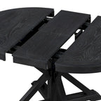 Table à manger ronde extensible en placage de chêne naturel / marron / expresso avec rallonge papillon et piètement en X, 6 places