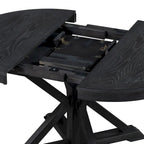 Table à manger ronde extensible en placage de chêne naturel / marron / expresso avec rallonge papillon et piètement en X, 6 places