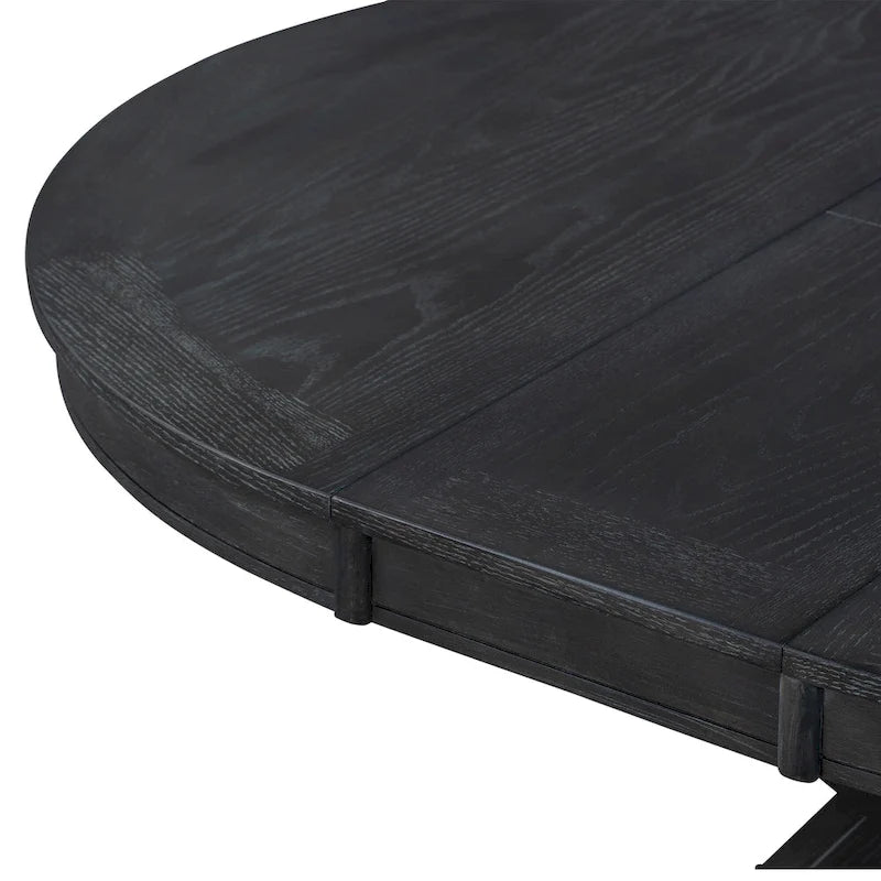Table à manger ronde extensible en placage de chêne naturel / marron / expresso avec rallonge papillon et piètement en X, 6 places