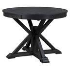Table à manger ronde extensible en placage de chêne naturel / marron / expresso avec rallonge papillon et piètement en X, 6 places