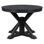 Table à manger ronde extensible en placage de chêne naturel / marron / expresso avec rallonge papillon et piètement en X, 6 places