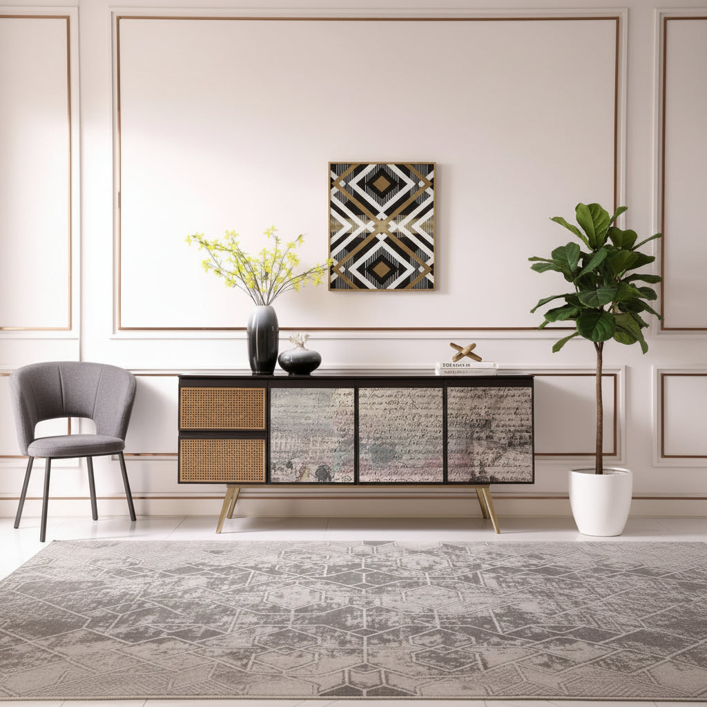 Modrest Phelan Modern Smoked Ash & Brass Buffet