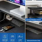Bureau gaming d'angle avec lumières LED, prises électriques et support de moniteur, montage par 1 personne, blanc / marron / gris / noir