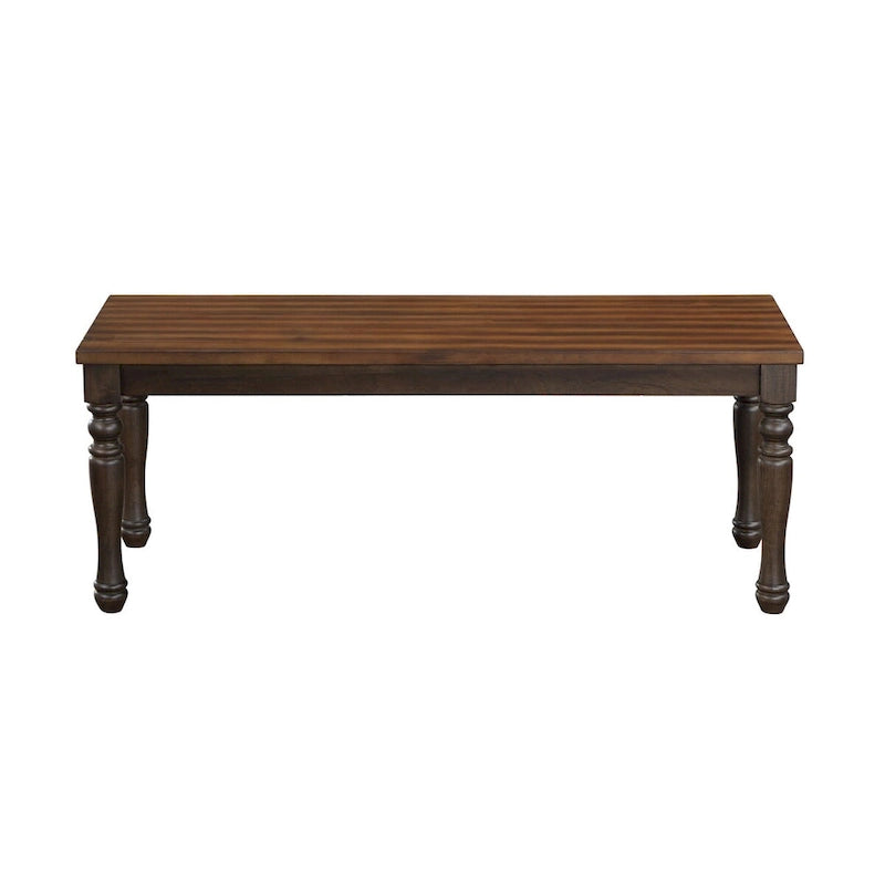 Banc de salle à manger bicolore marron en bois d'hévéa et d'acacia avec pieds tournés, 2 places