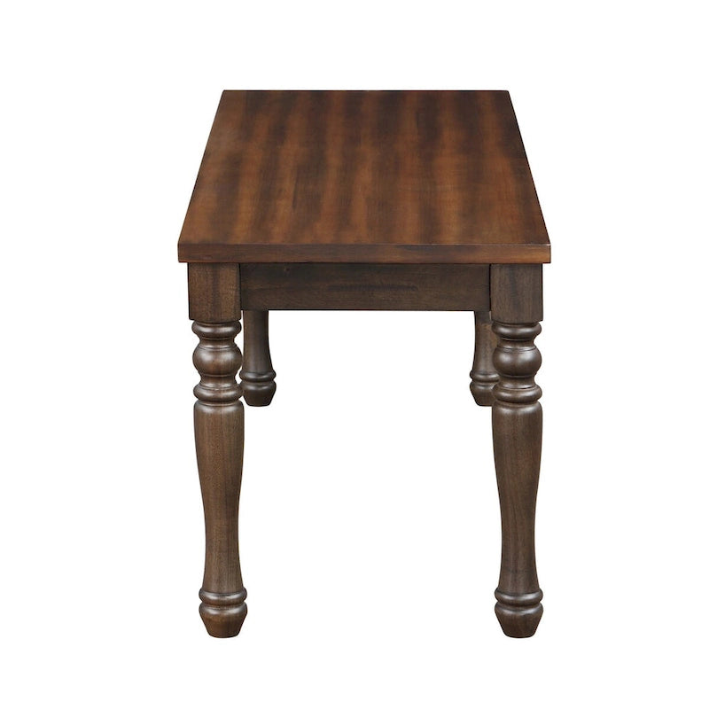 Banc de salle à manger bicolore marron en bois d'hévéa et d'acacia avec pieds tournés, 2 places
