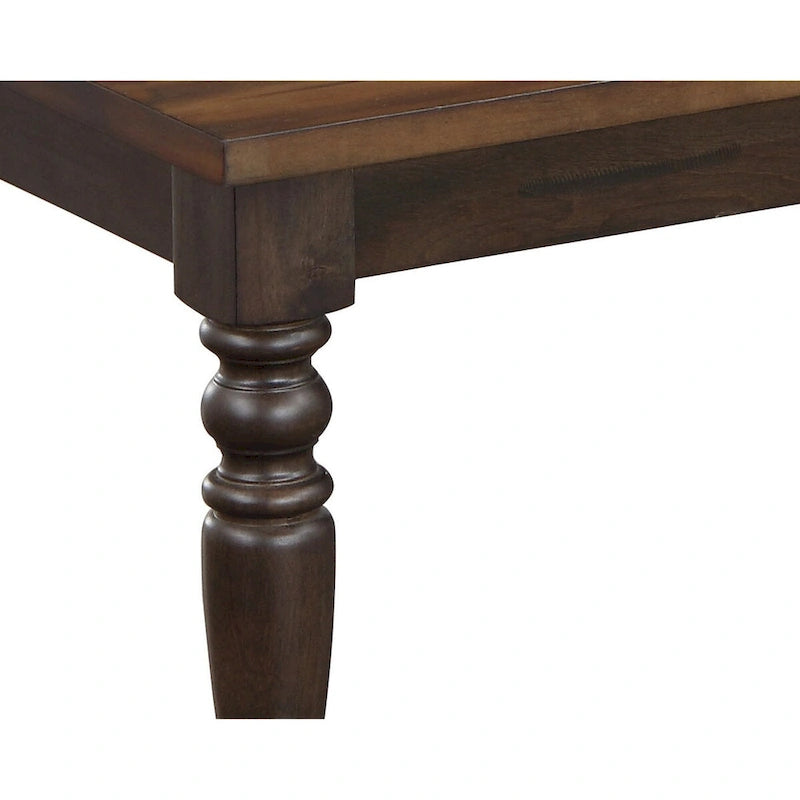 Banc de salle à manger bicolore marron en bois d'hévéa et d'acacia avec pieds tournés, 2 places