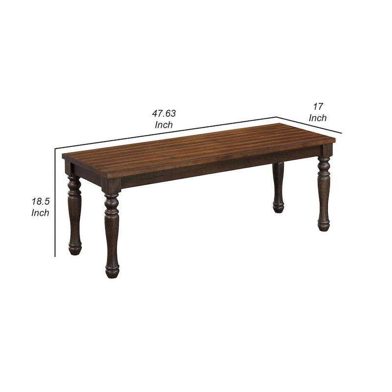 Banc de salle à manger bicolore marron en bois d'hévéa et d'acacia avec pieds tournés, 2 places