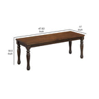Banc de salle à manger bicolore marron en bois d'hévéa et d'acacia avec pieds tournés, 2 places