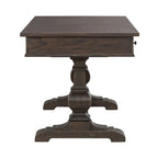 Bureau d'écriture Saddle Brown en hévéa avec 3 tiroirs, tablette coulissante pour clavier et gestion des câbles, assemblage par 1 personne