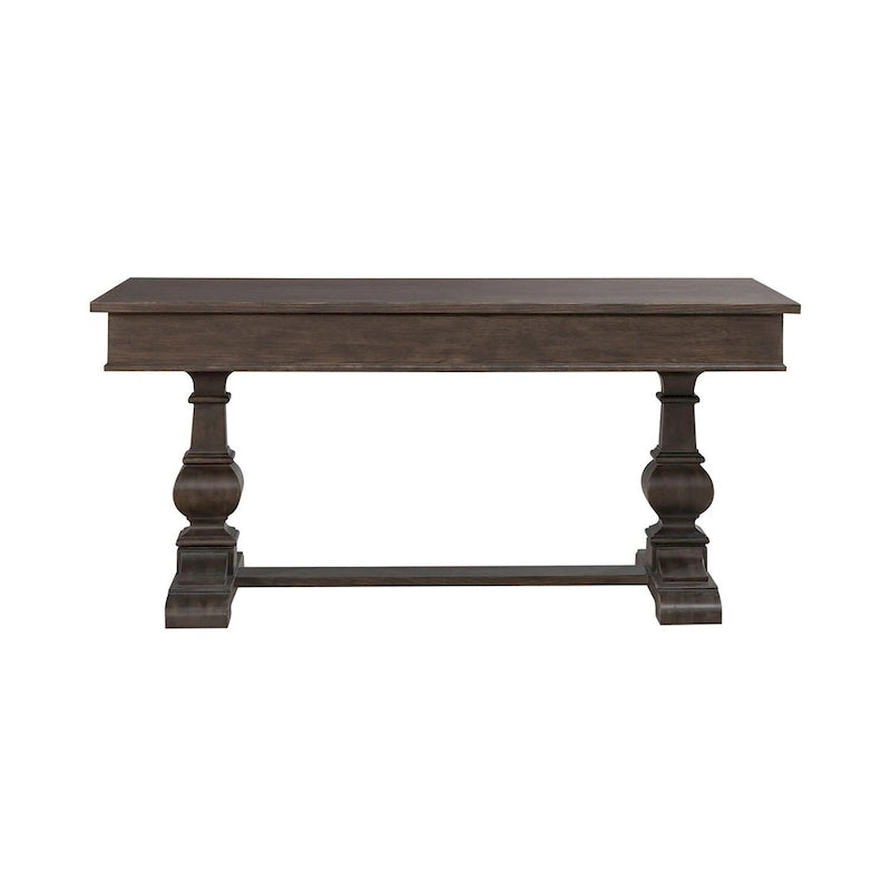 Bureau d'écriture Saddle Brown en hévéa avec 3 tiroirs, tablette coulissante pour clavier et gestion des câbles, assemblage par 1 personne