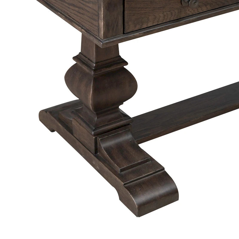 Bureau d'écriture Saddle Brown en hévéa avec 3 tiroirs, tablette coulissante pour clavier et gestion des câbles, assemblage par 1 personne