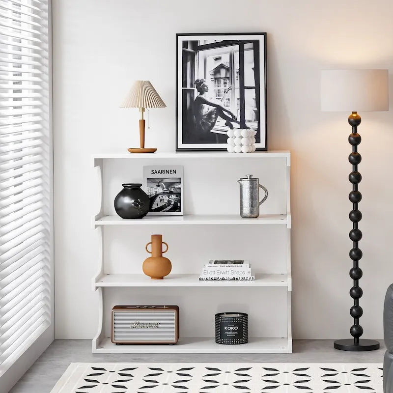Étagère et table basse convertibles 4 niveaux noir/blanc, assemblage par 1 personne