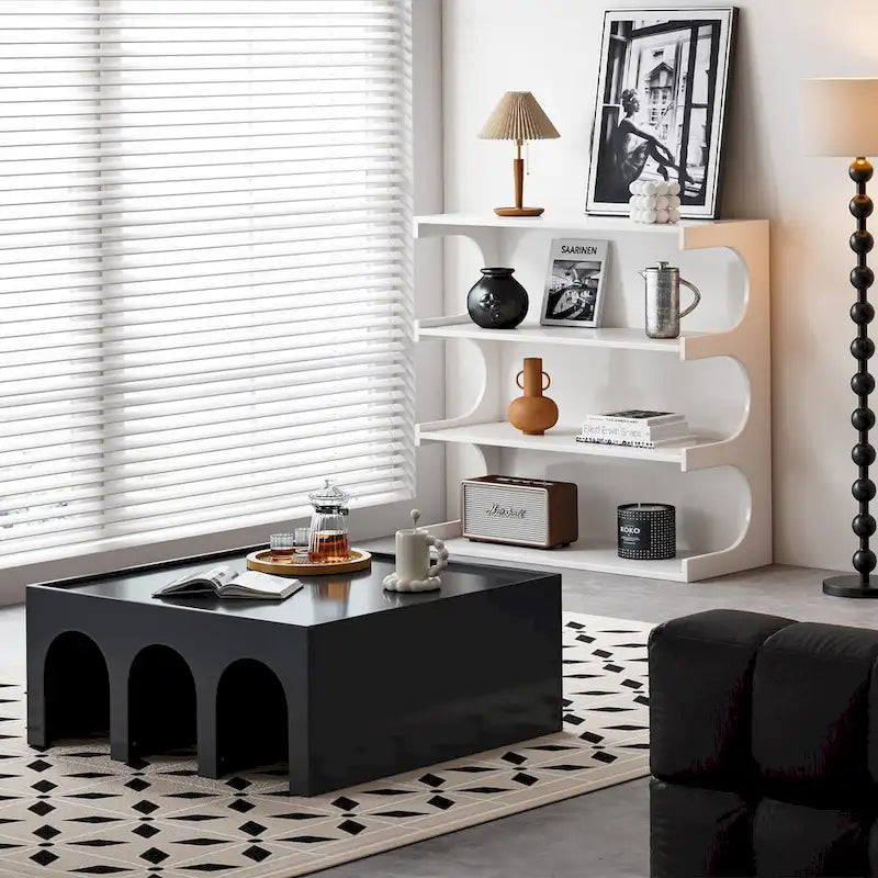 Étagère et table basse convertibles 4 niveaux noir/blanc, assemblage par 1 personne
