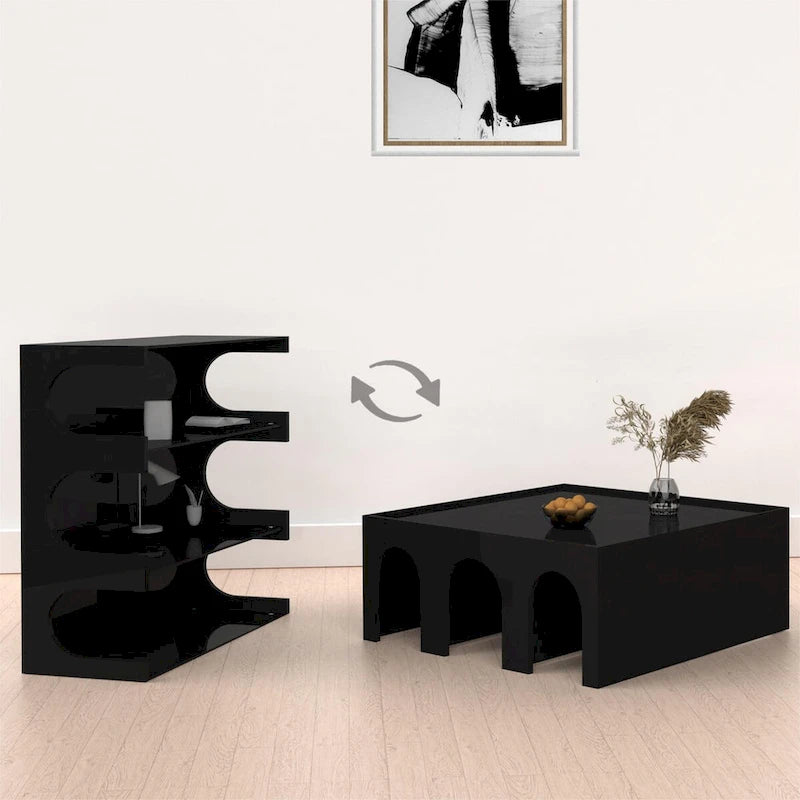 Étagère et table basse convertibles 4 niveaux noir/blanc, assemblage par 1 personne