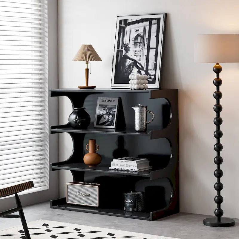 Étagère et table basse convertibles 4 niveaux noir/blanc, assemblage par 1 personne