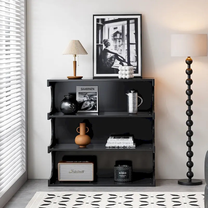 Étagère et table basse convertibles 4 niveaux noir/blanc, assemblage par 1 personne